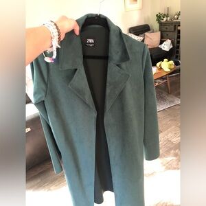 Zara faux suede jacket/long blazer worn once size s green